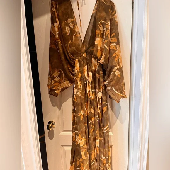 ASOS Floral Brown and Yellow Kimono Dress - Picture 4 of 5